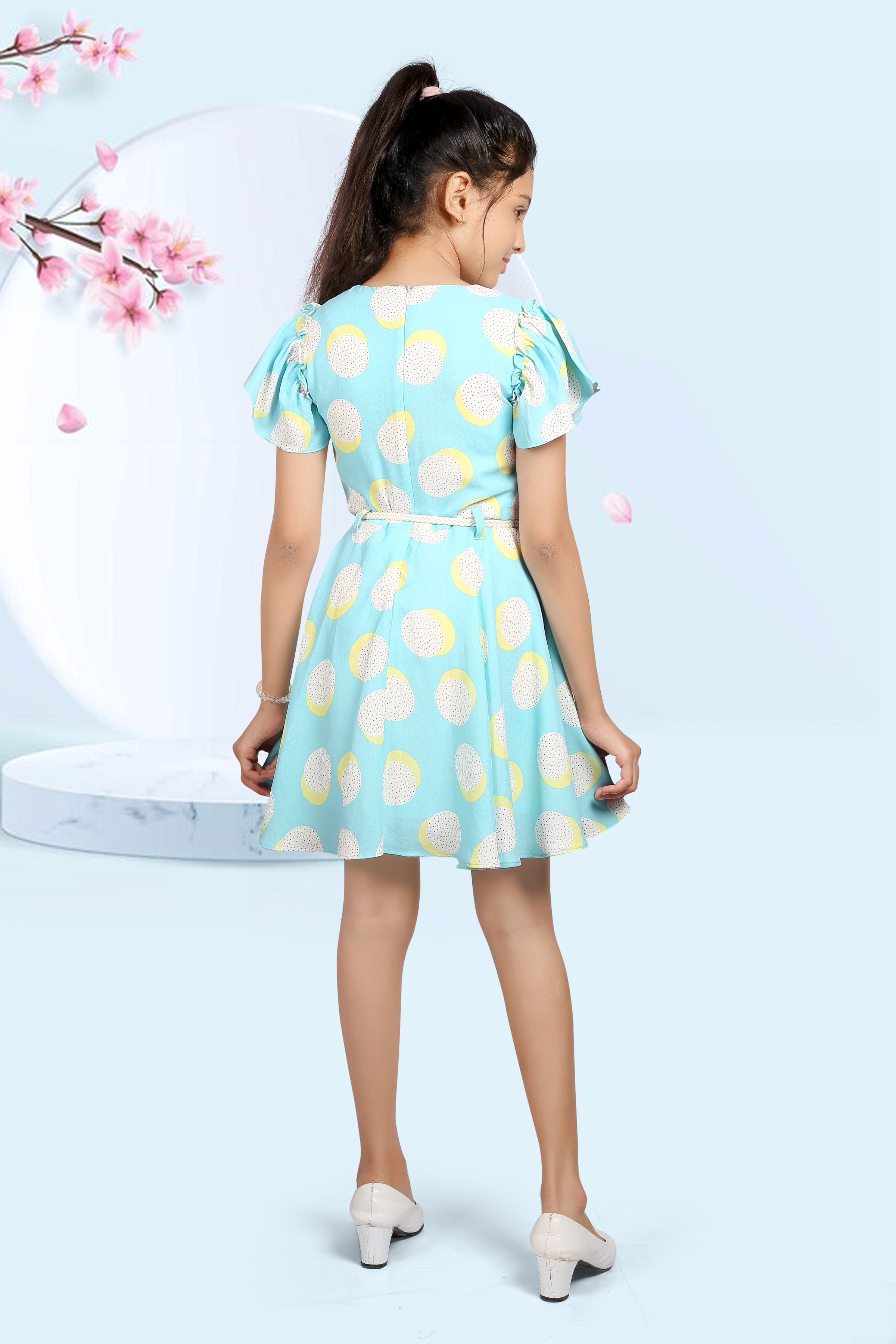 Tiny Girl Floral Printed Flutter Sleeve Fit & Flare Dress