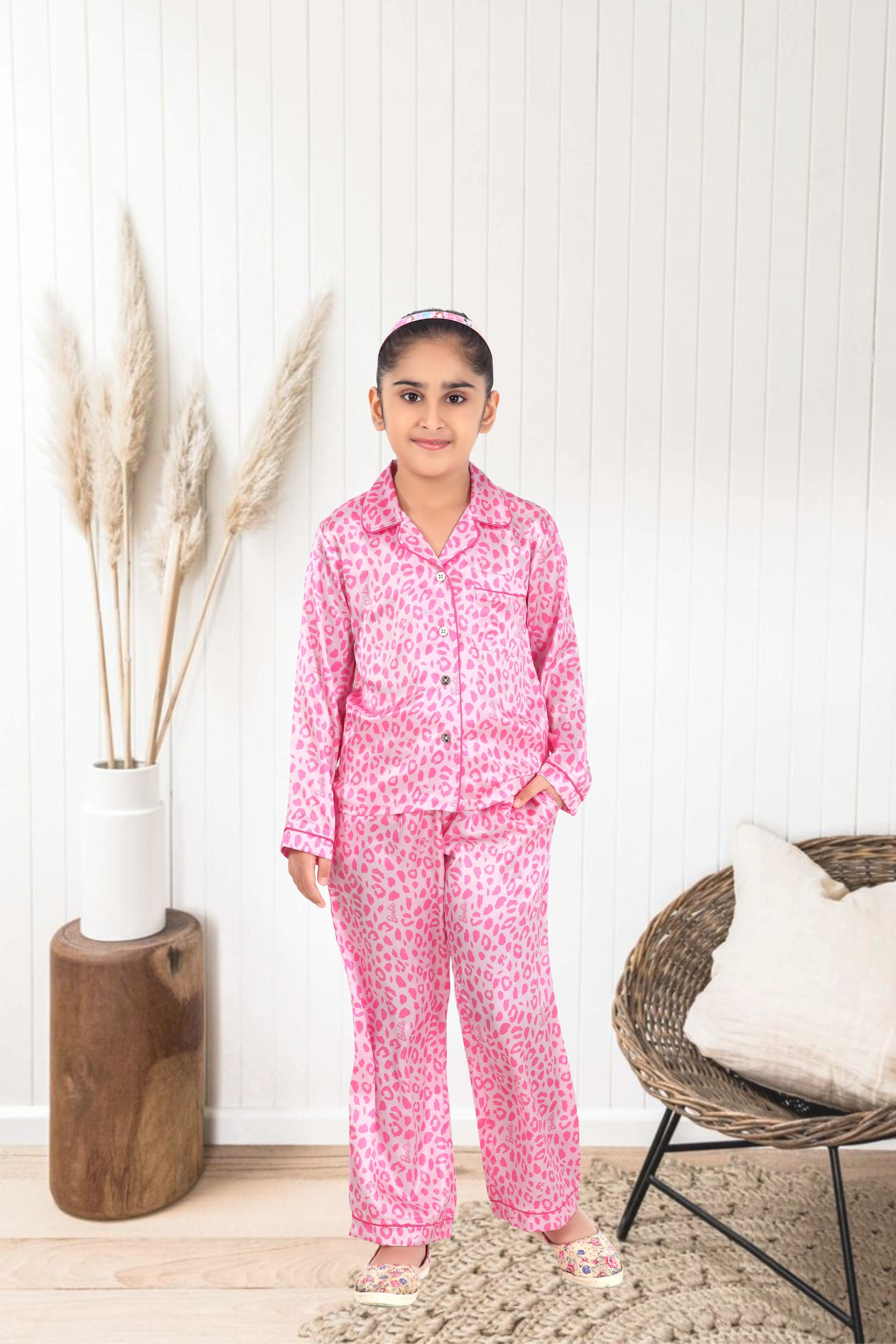 Barbie Printed Night Suit with Full Pant - Pink