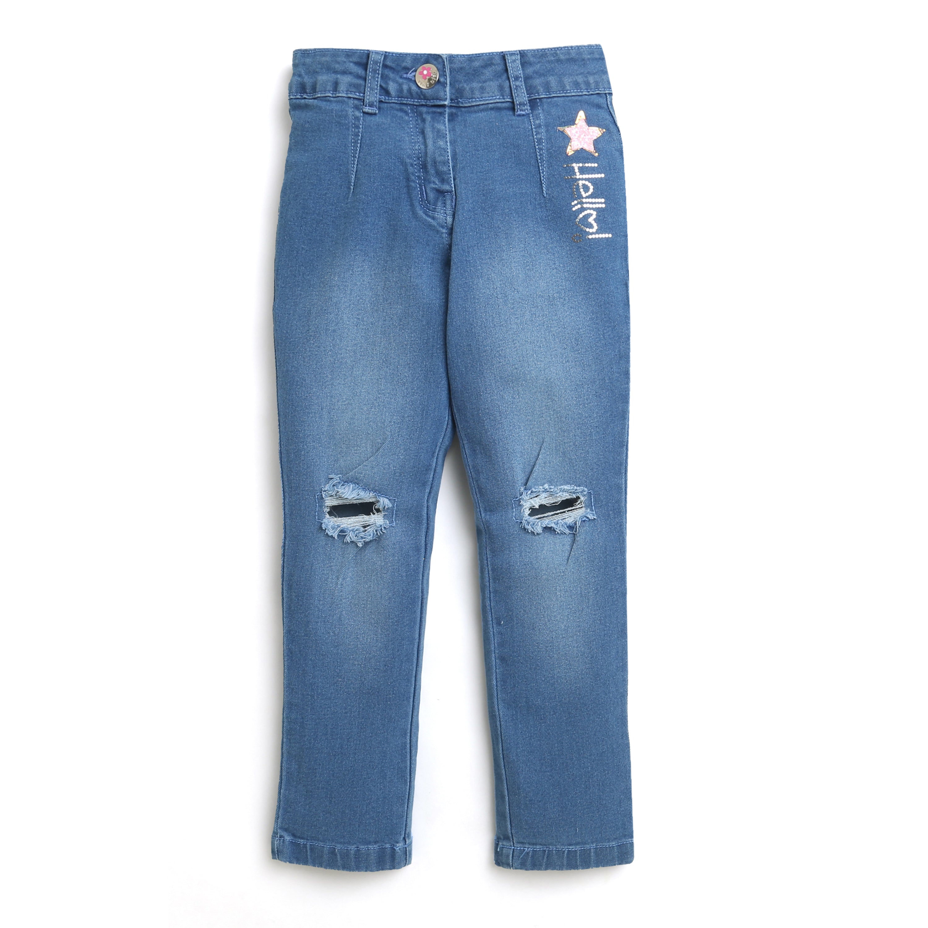 Tiny Girl Unique Stitch & Silver Foil Denim Pant