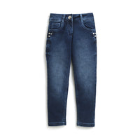 Light Blue Colour Ankle Length Denim Pant Adorn With Revits