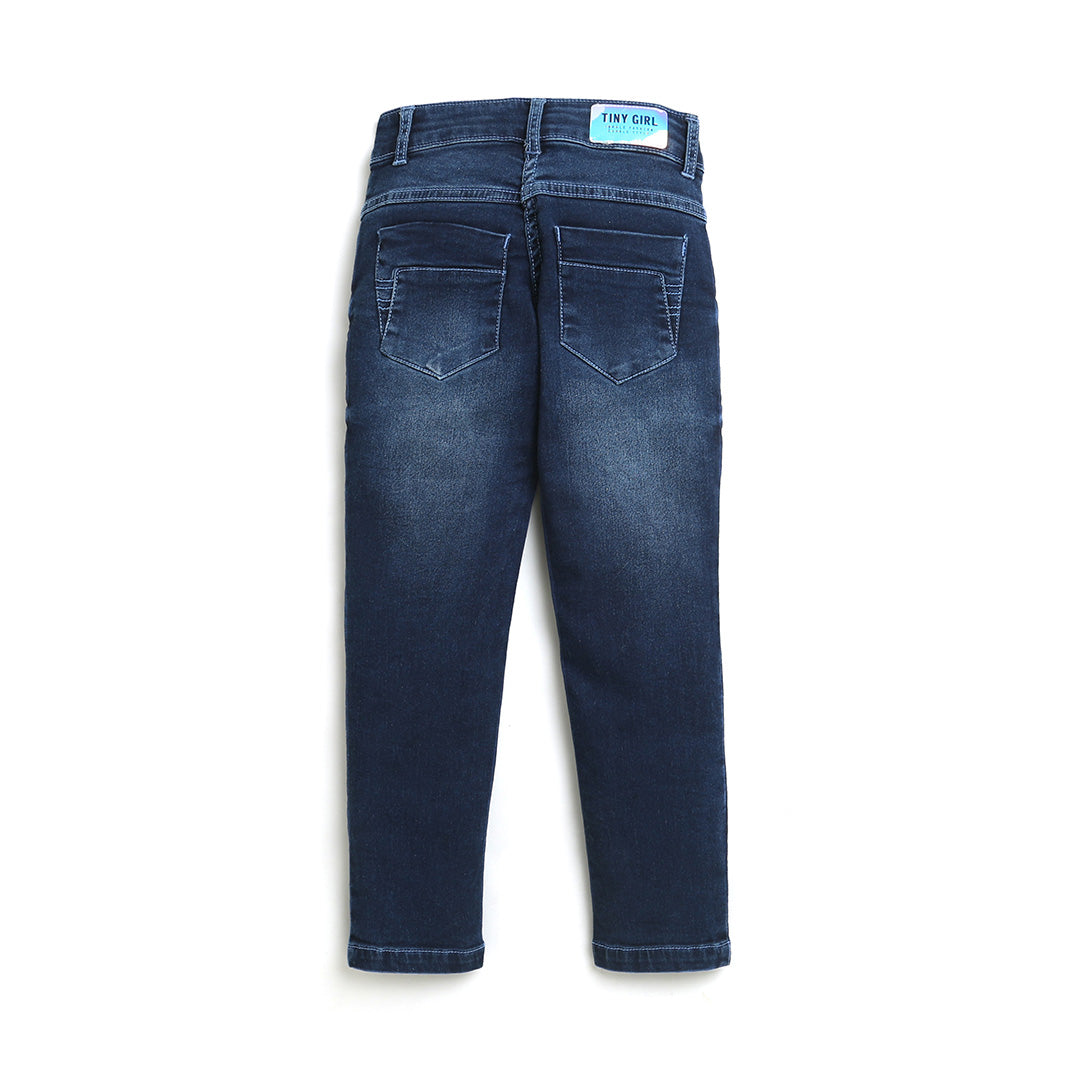 Light Blue Colour Ankle Length Denim Pant Adorn With Revits