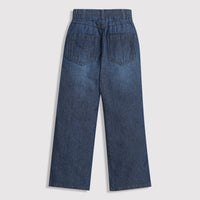 Wide Leg Denim Pant with Back Elastic & Pocket, Enhanced with Colorful Print