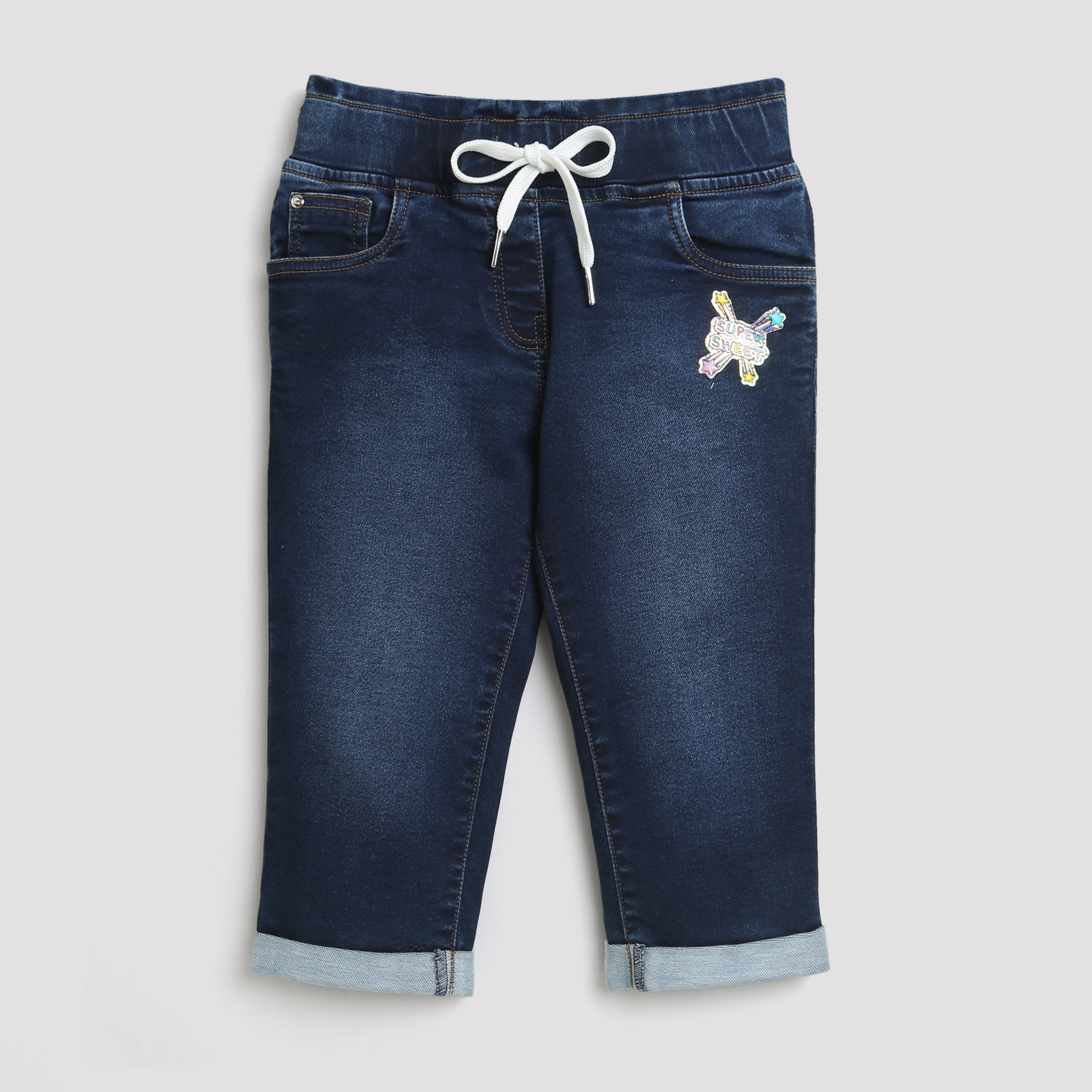 Tiny Girl Dark Blue Denim Pant With Fancy Patch