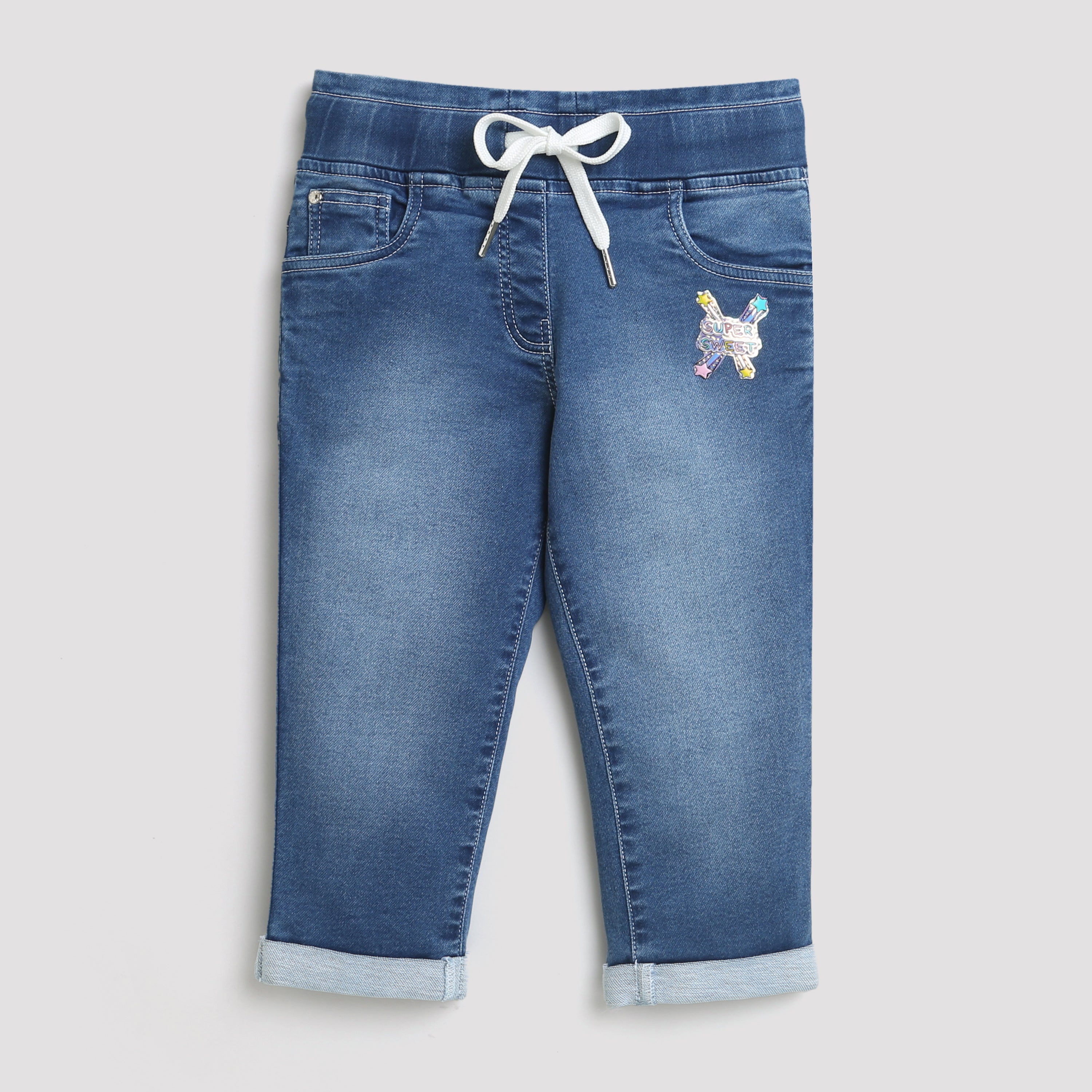 Tiny Girl Light Blue Denim Pant With Fancy Patch