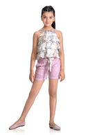 Tiny Girl Spaghetti Strap Top Paired With Comfortable Shorts