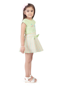 Tiny Girl Round Neck Half Sleeve Knee Length Top & Skirt Set