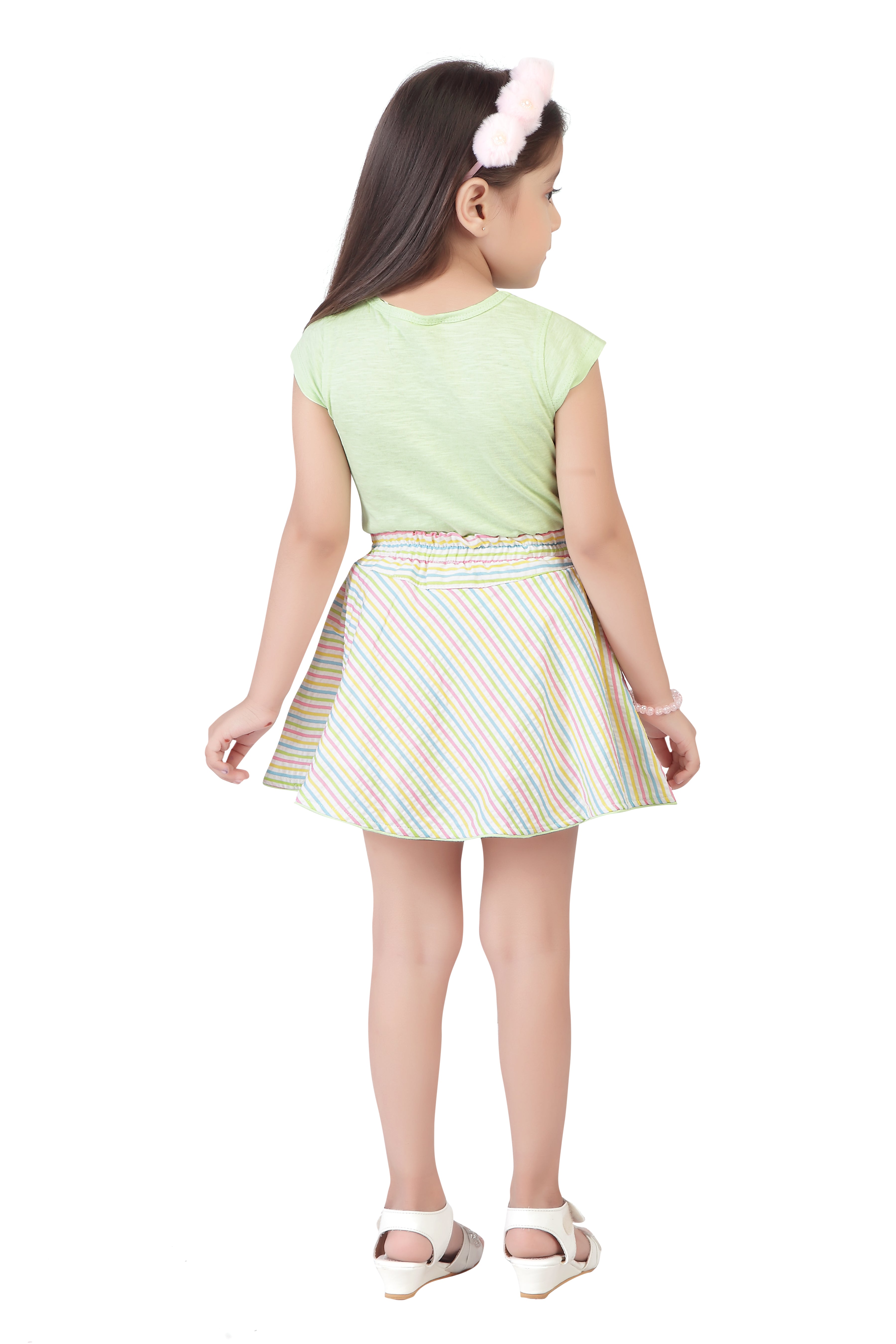 Tiny Girl Round Neck Half Sleeve Knee Length Top & Skirt Set