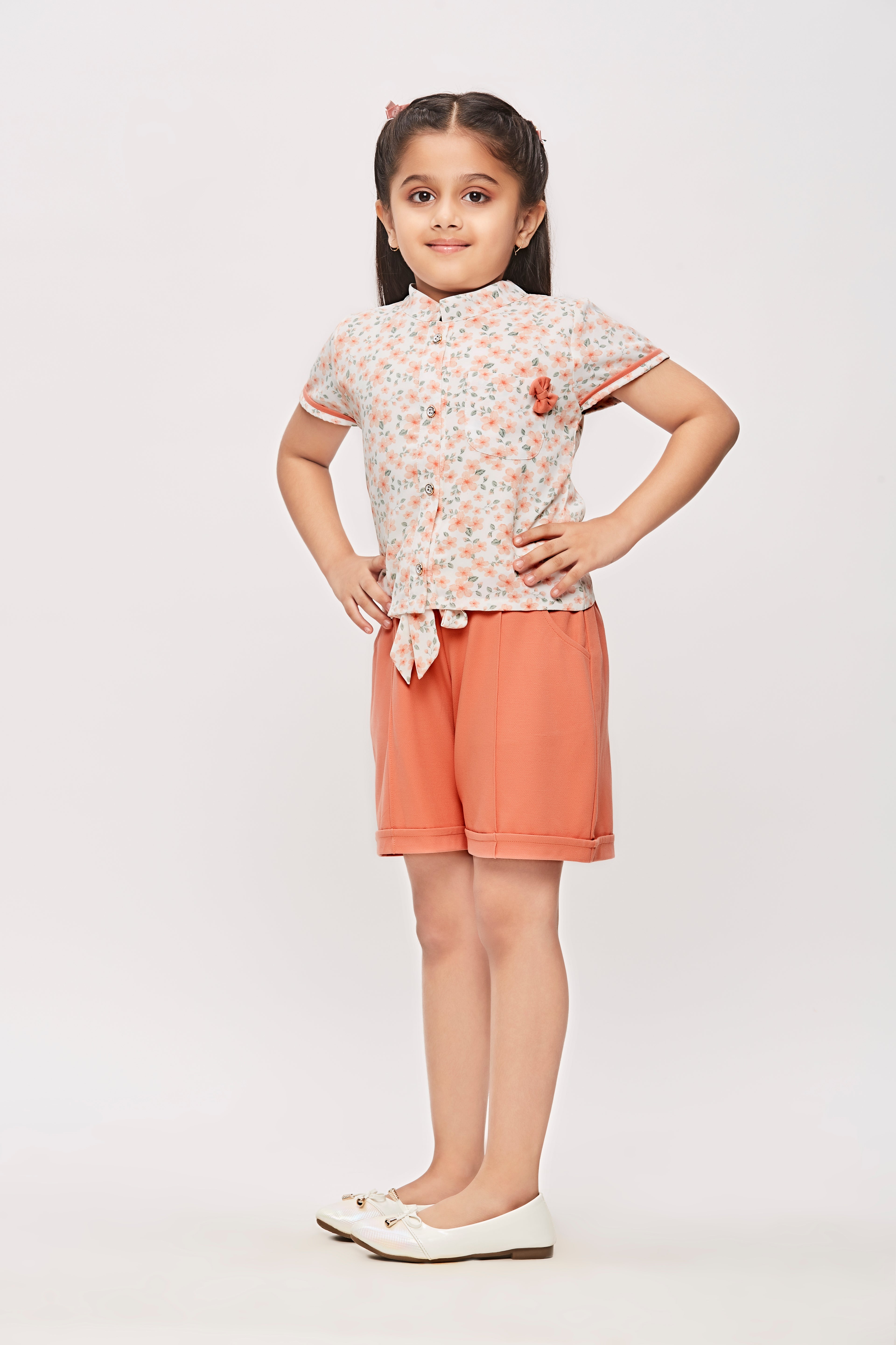 Tiny Girl Cleanieas Collar Shirt With Bow Pocket With Belt Set