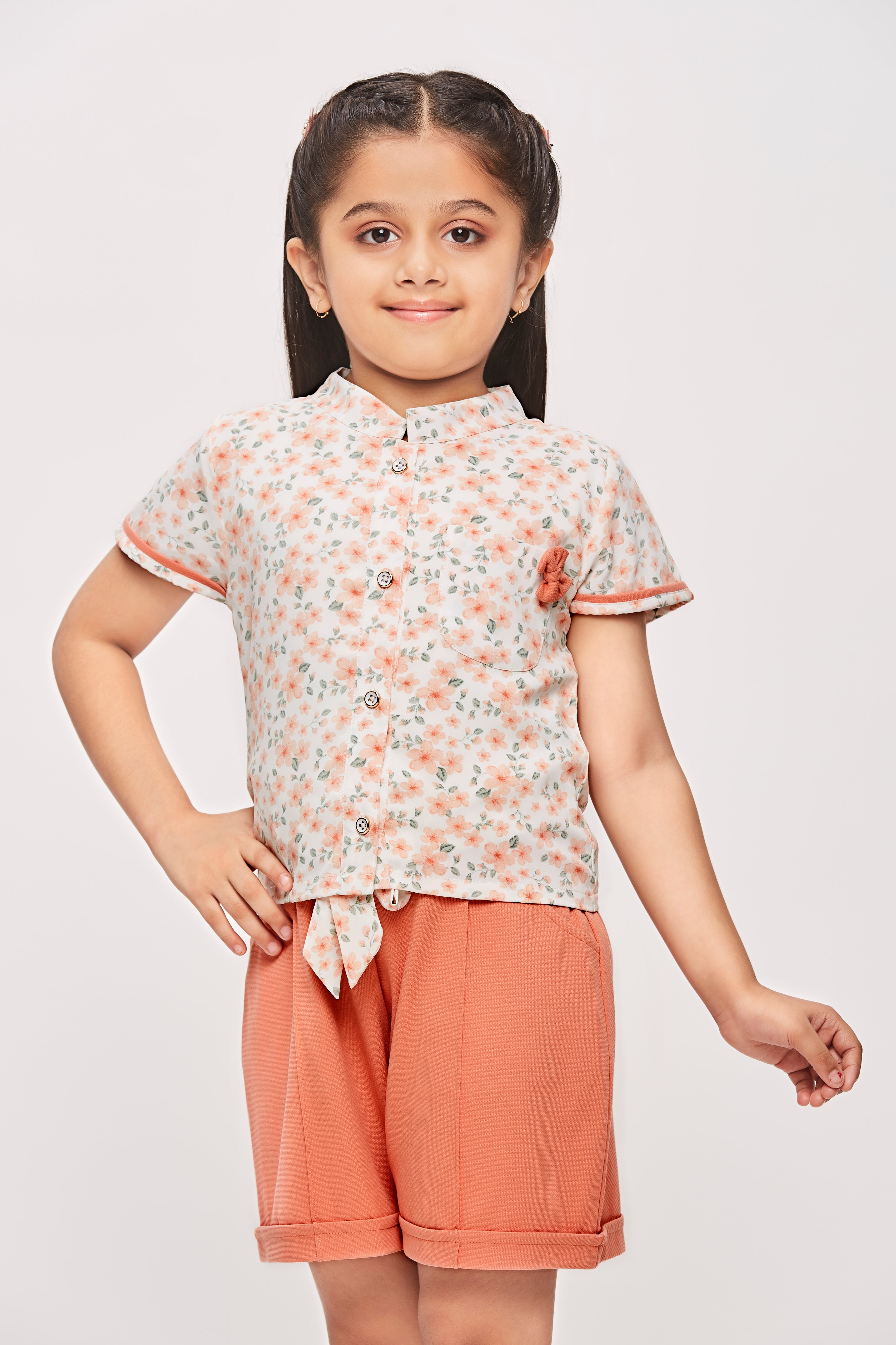 Tiny Girl Cleanieas Collar Shirt With Bow Pocket With Belt Set