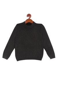 Tiny Girl Black Colour Crew Flat Knit Sweater