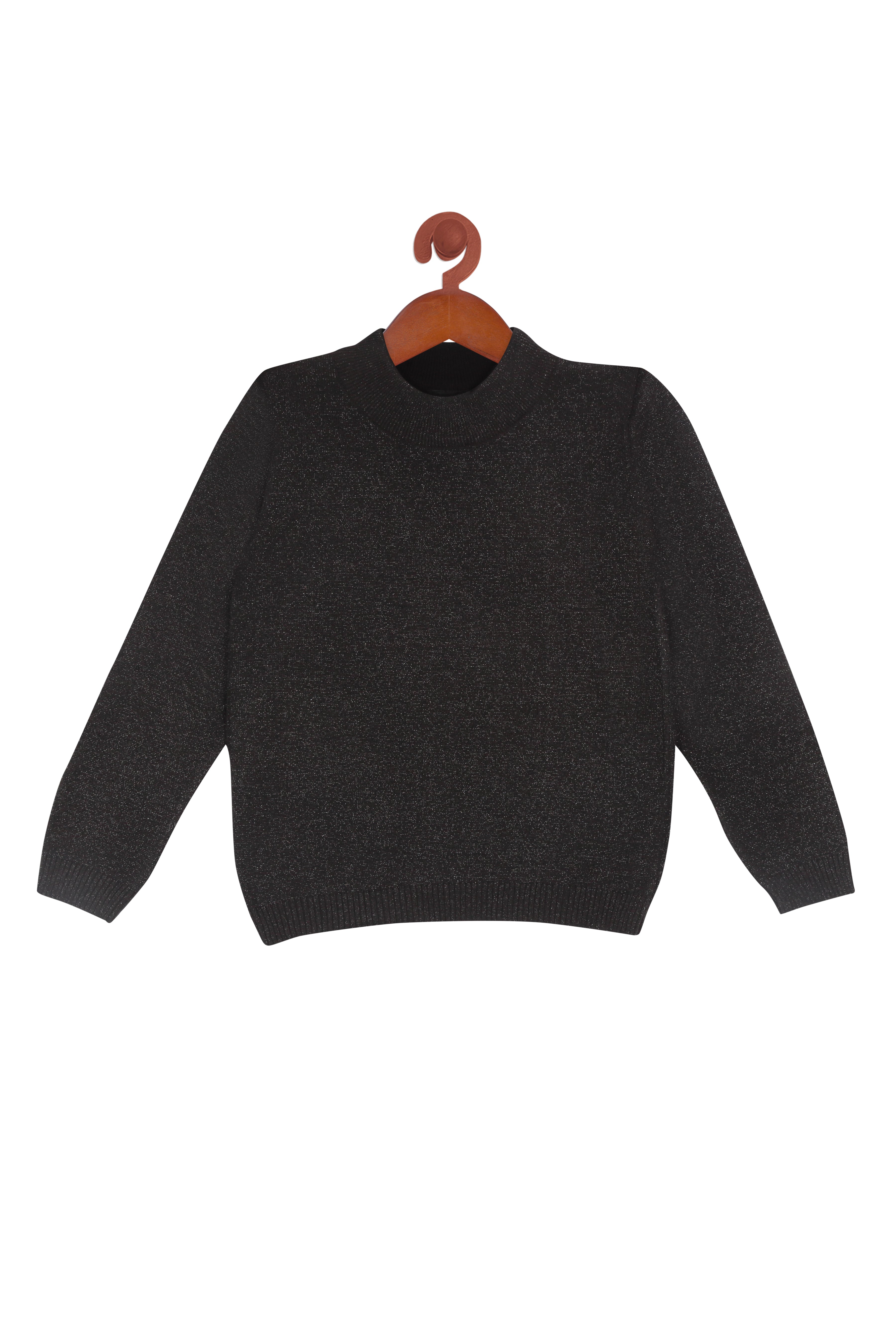 Tiny Girl Black Colour Crew Flat Knit Sweater