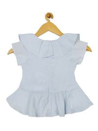 Tiny Girl Sky Blue Round Neck Half Sleeve Frill On Top