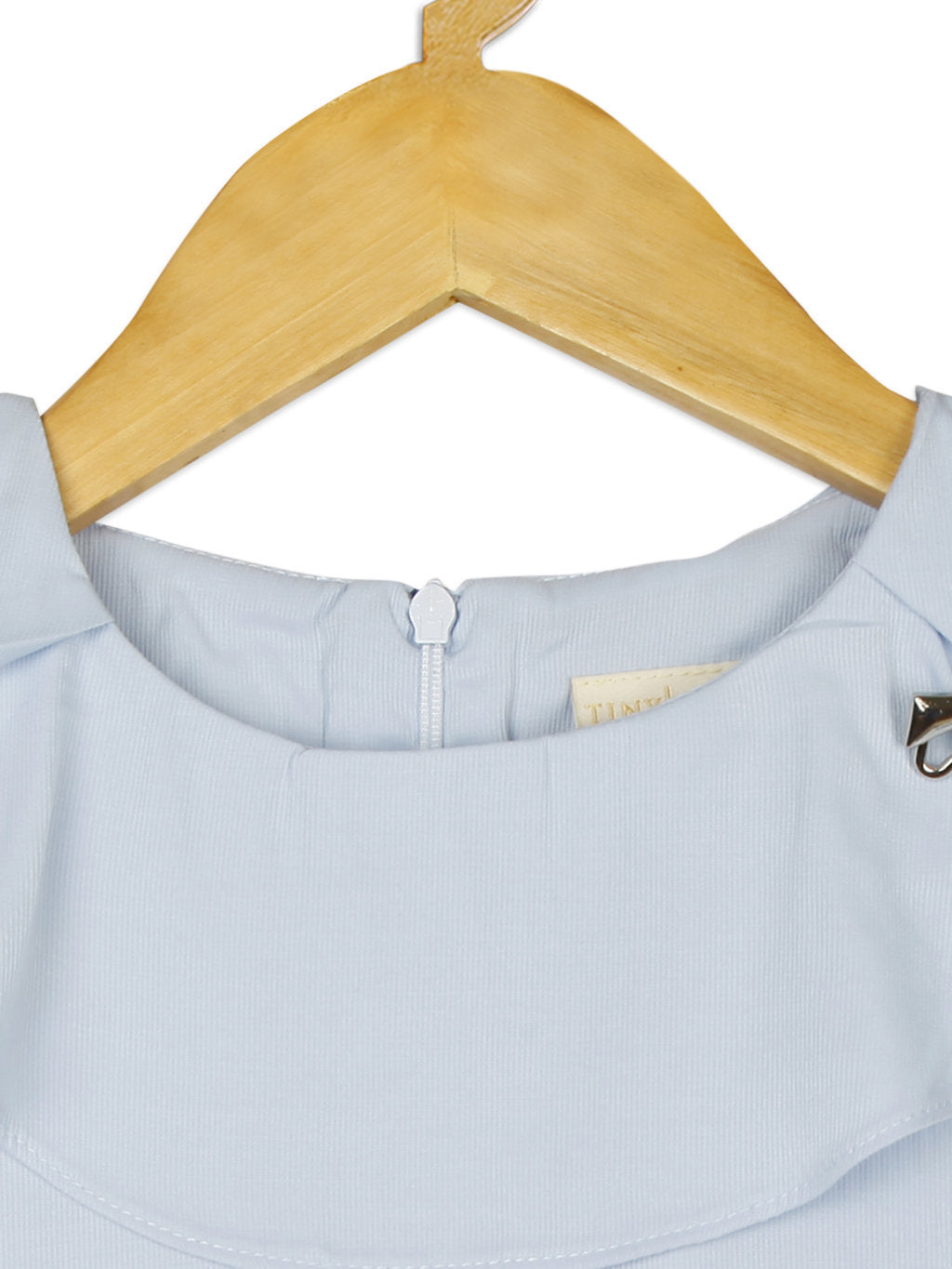 Tiny Girl Sky Blue Round Neck Half Sleeve Frill On Top