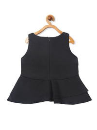 Tiny Girl Frill On Top Round Neck Sleeveless Black Top