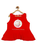 Tiny Girl Frill On Top Round Neck Sleeveless Red Top