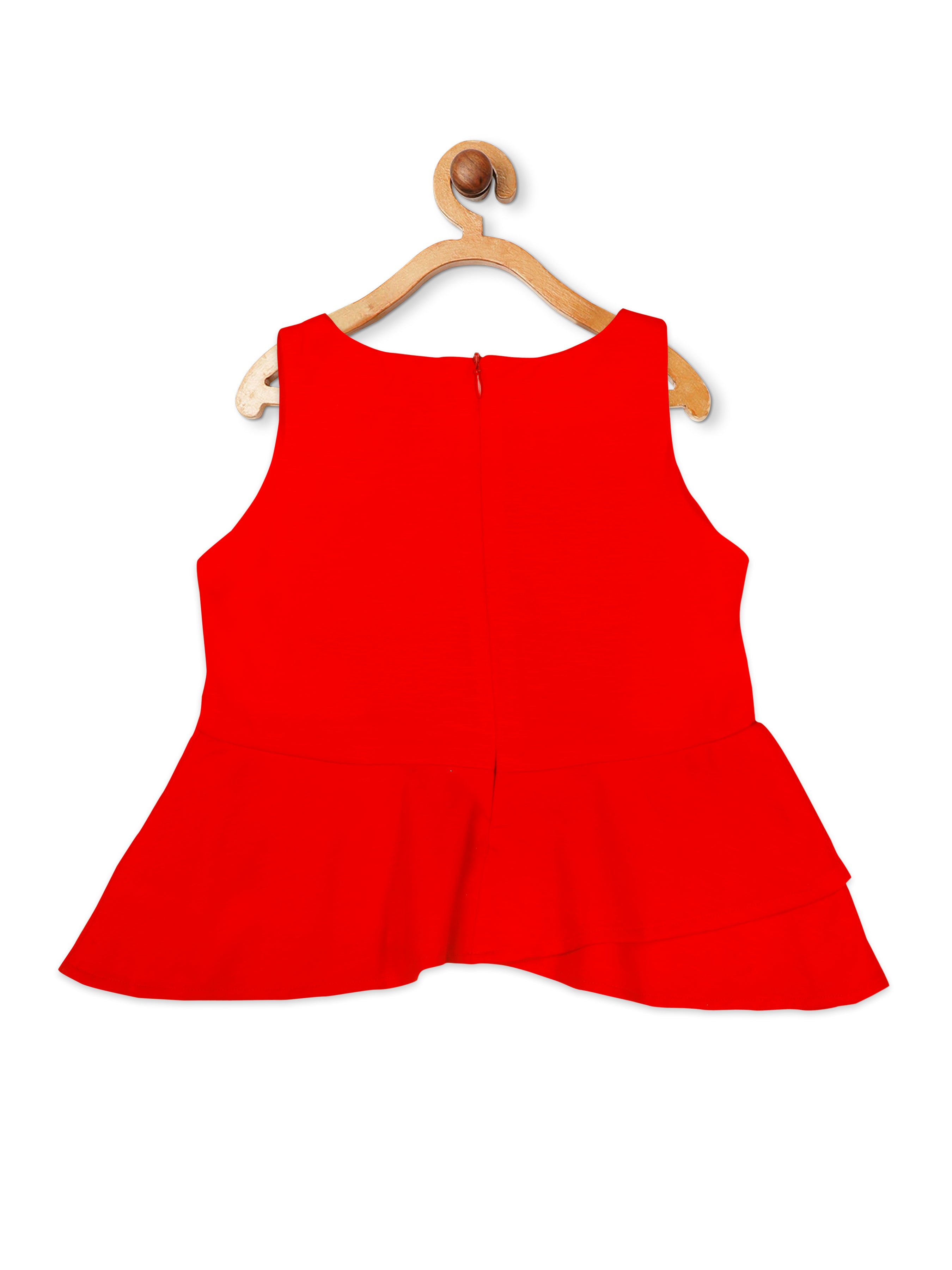 Tiny Girl Frill On Top Round Neck Sleeveless Red Top