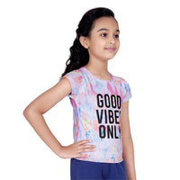 Tiny Girl Knitted Polyester Printed Hand Cap Sleeves Top