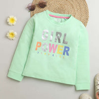 Tiny Girl L.Green T-shirt Round Neck Full Sleeve Silver Foil Color Print