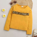 Tiny Girl Long Sleeved Mustard T-Shirt With Golden Sequins & Print On Front