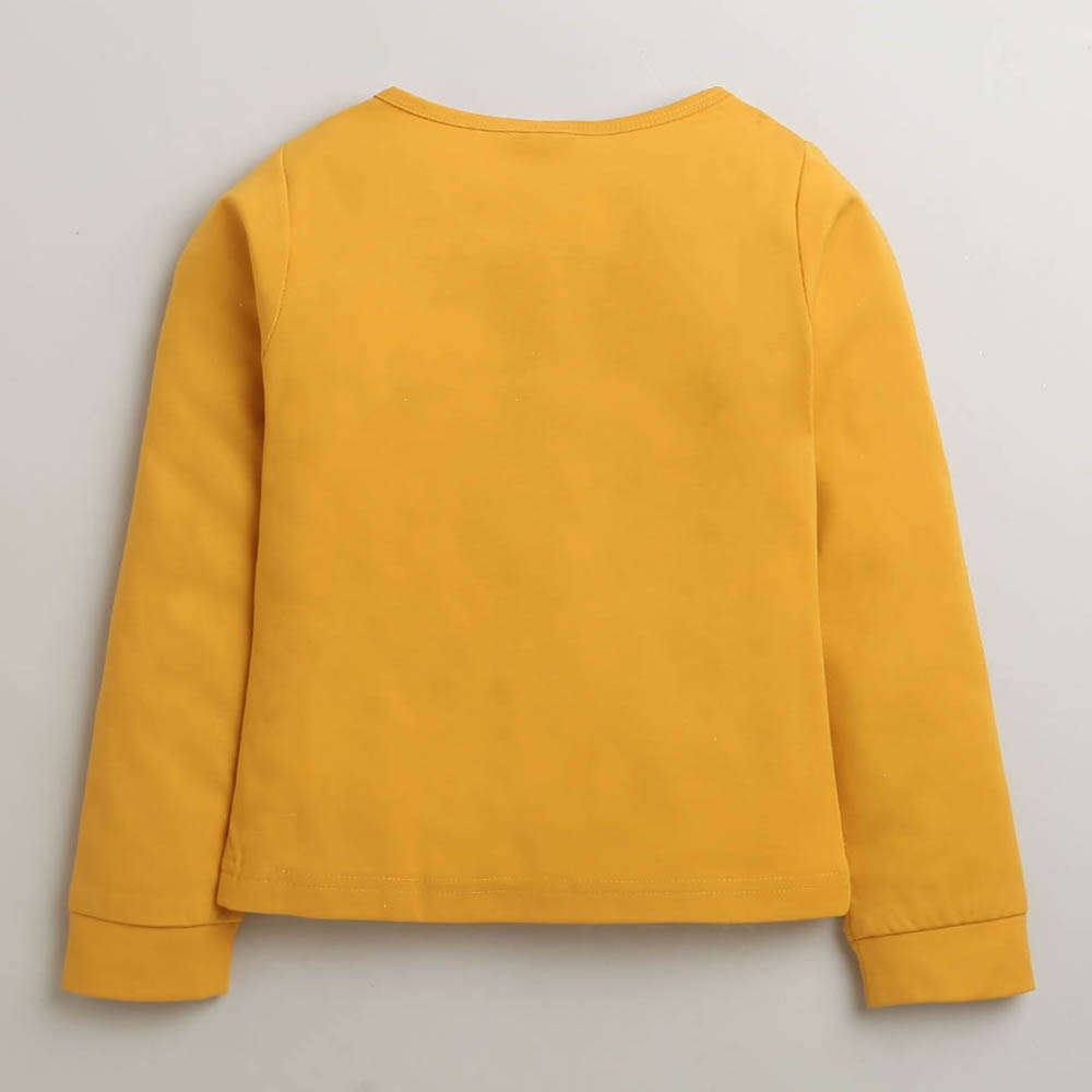 Tiny Girl Long Sleeved Mustard T-Shirt With Golden Sequins & Print On Front