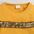 Tiny Girl Long Sleeved Mustard T-Shirt With Golden Sequins & Print On Front