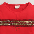 Tiny Girl Long Sleeved Red T-Shirt With Golden Sequins & Print On Front