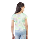 Tie Dye Knitted Top With Hem Knoting And  Silver Foil Print.