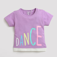 Girls Half Sleeves Top Adorn With Glitter Print