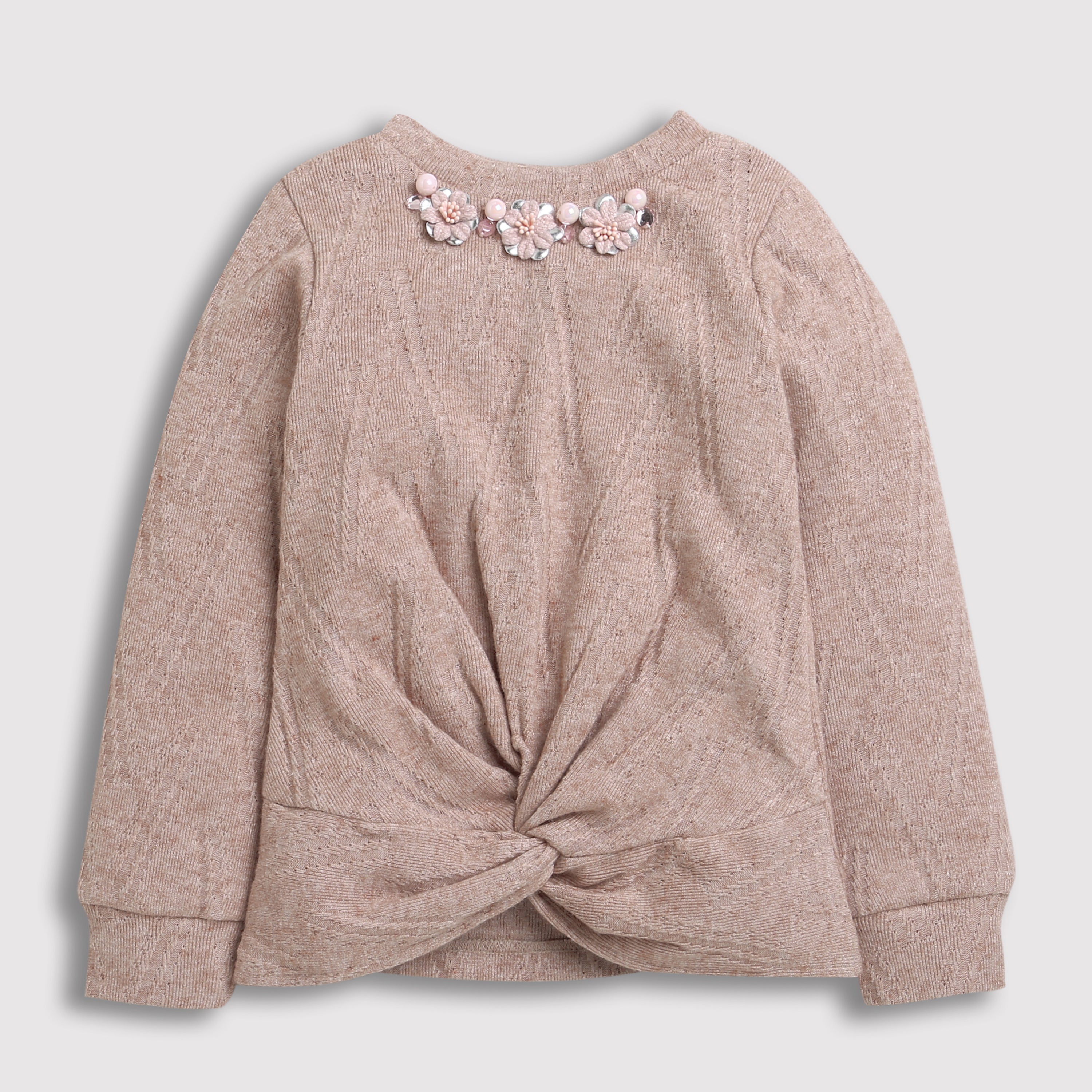 Tiny Girl Round Top Neck Full Sleeves Delicate Flower Work