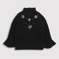 Tiny Girl High Neck Flare Sleeves Wone Top Adorn With Flower Work