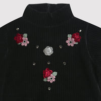 Tiny Girl High Neck Flare Sleeves Wone Top Adorn With Flower Work