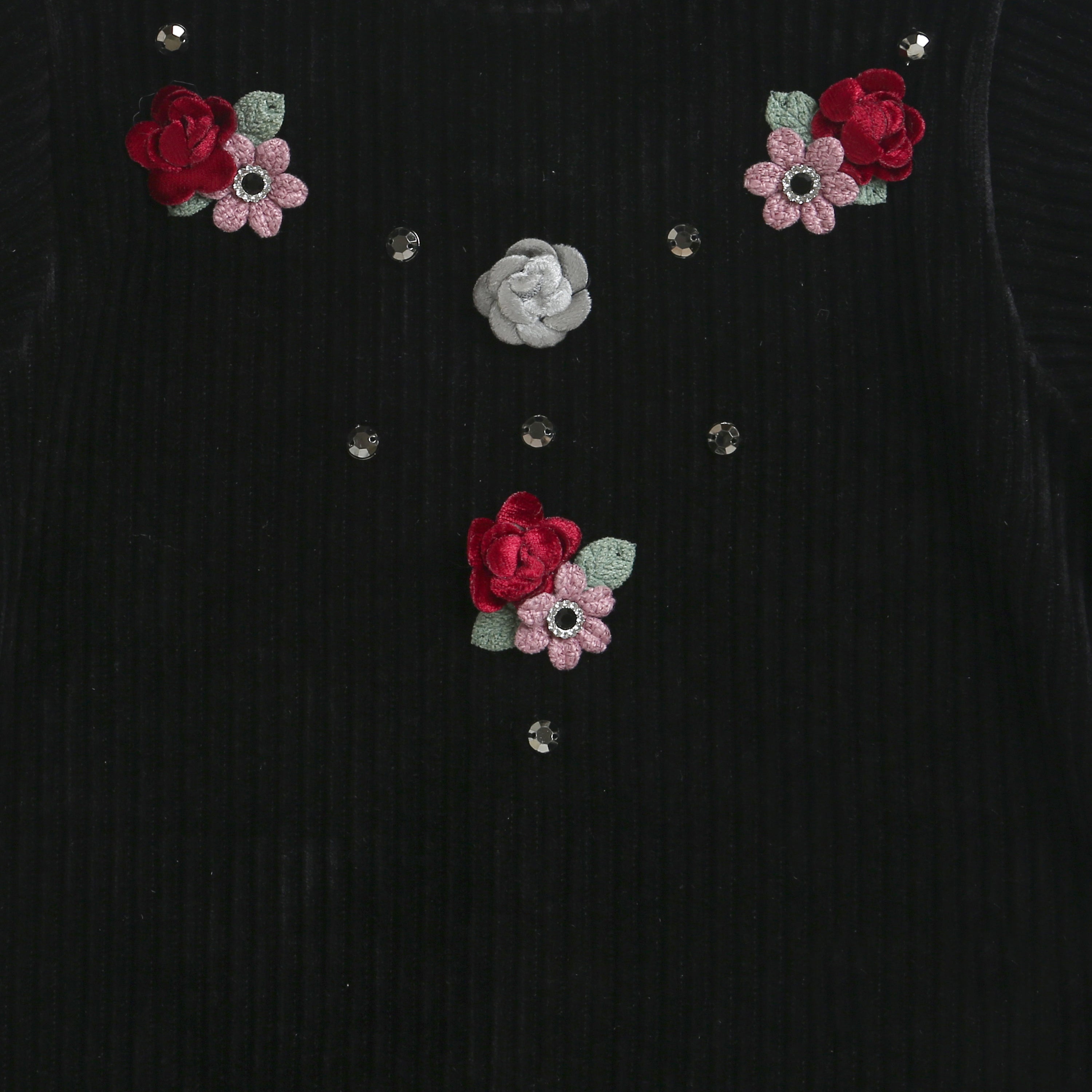 Tiny Girl High Neck Flare Sleeves Wone Top Adorn With Flower Work