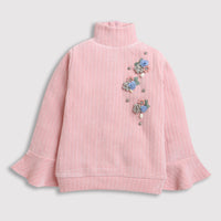 Tiny Girl High Neck Full Sleeves Self Textured Pink Knitted Top