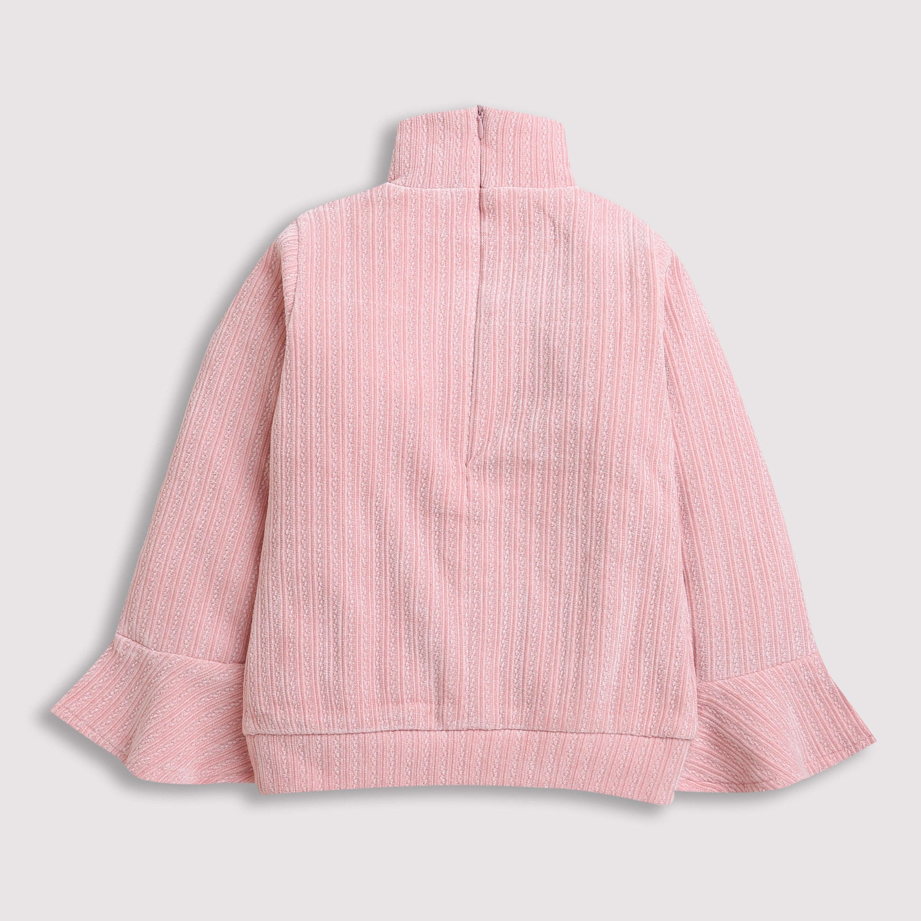 Tiny Girl High Neck Full Sleeves Self Textured Pink Knitted Top