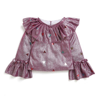 Tiny Girl Full Sleeves Frill On Neck Pink Top