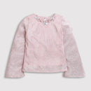 Tiny Girl Round Neck Full Bell Sleeves Peach Self Strip Party Wear Top