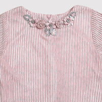 Tiny Girl Round Neck Full Bell Sleeves Peach Self Strip Party Wear Top