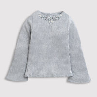 Tiny Girl Round Neck Full Bell Sleeves Silver Self Strip Party Wear Top