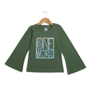 Tiny Girl Round Neck Olive Green T-Shirt Foil Sticker Full Sleeves