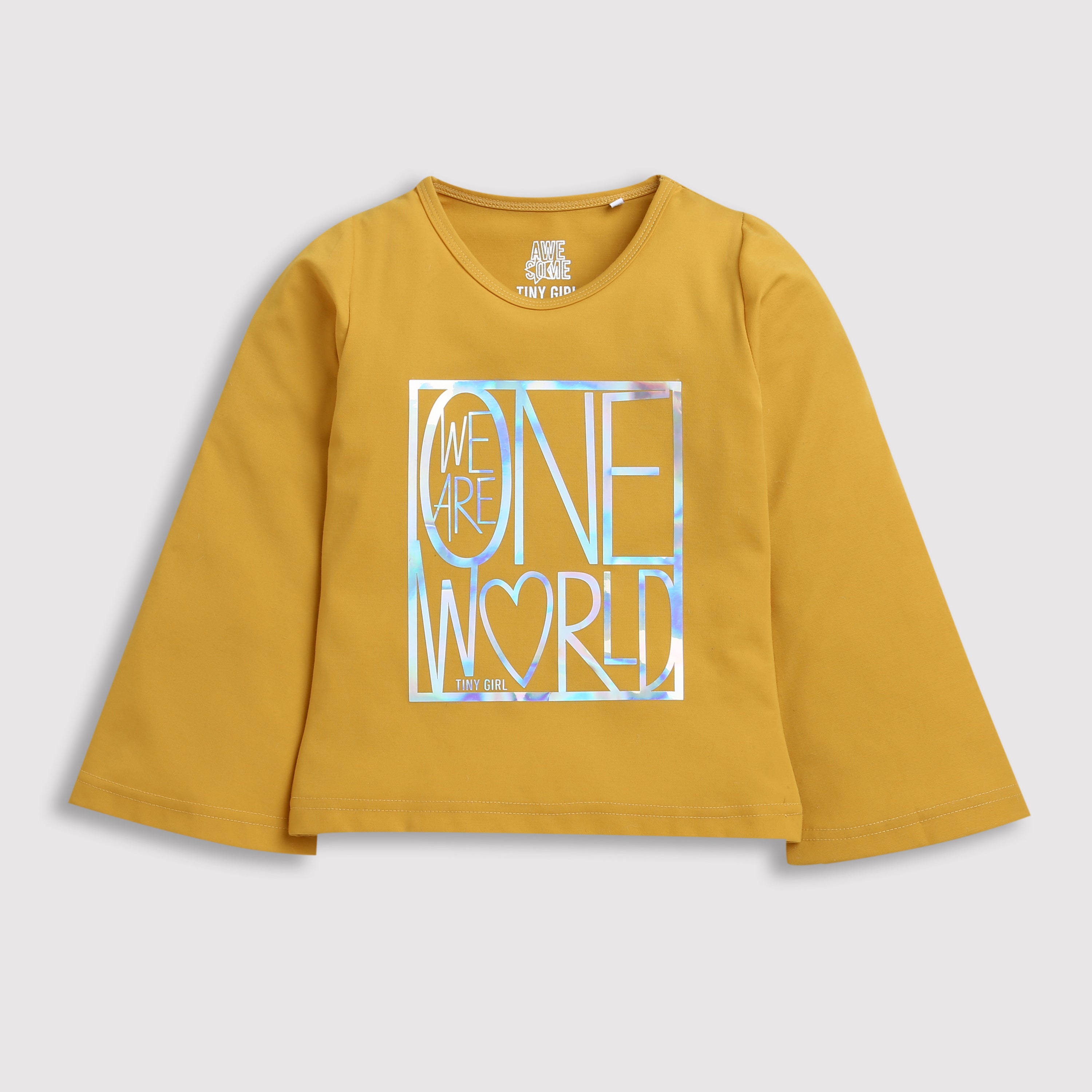 Tiny Girl Round Neck Mustard T-Shirt Foil Sticker Full Sleeves