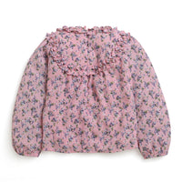 Tiny Girl Pink Full Sleeves Printed Top With Frill On Neck