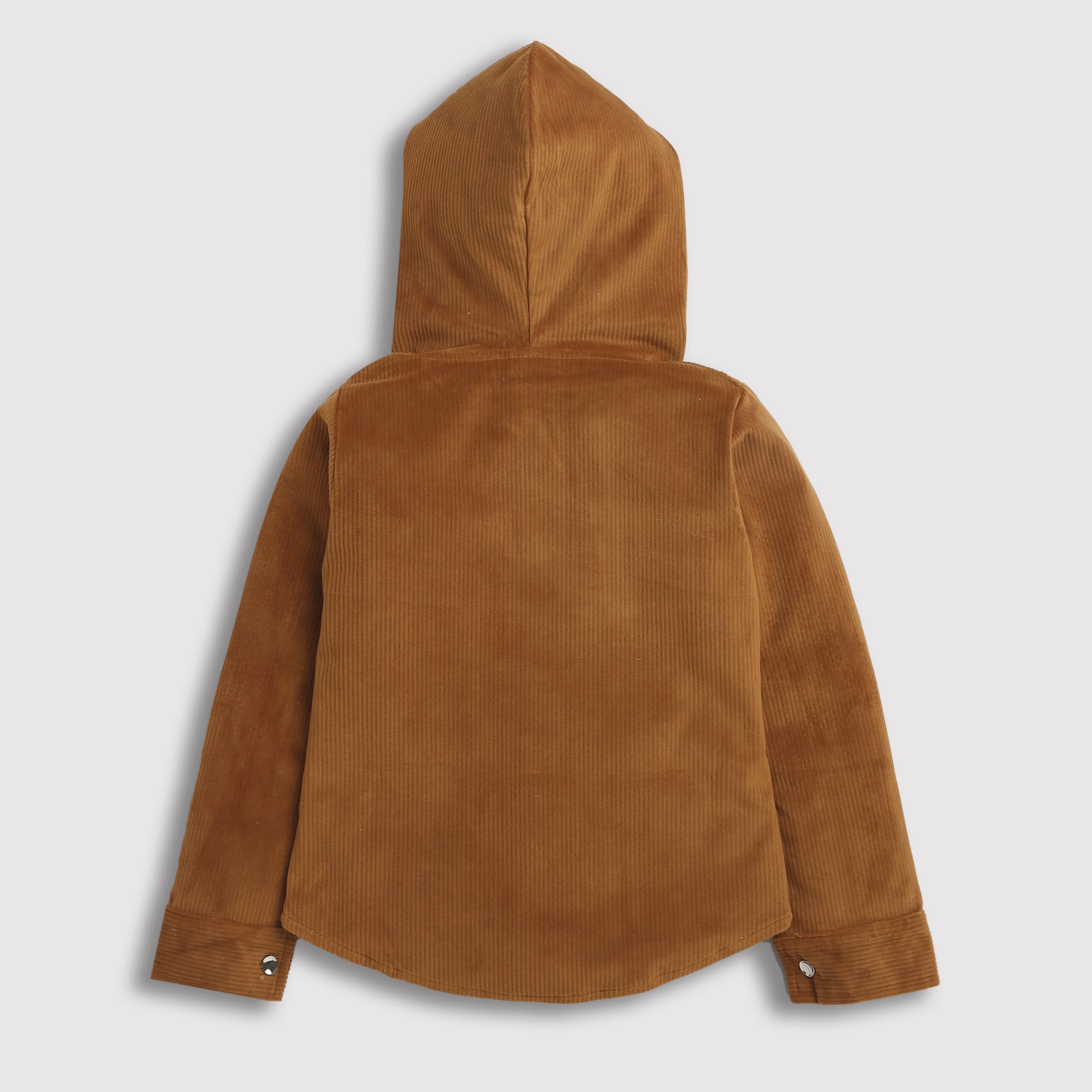 Tiny Girl Brown Self Stripe Velvet Hoodie Shirt With Full Sleeve & Two Pocket In Front