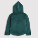 Tiny Girl Green Self Stripe Velvet Hoodie Shirt With Full Sleeve & Two Pocket In Front