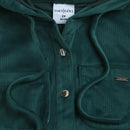 Tiny Girl Green Self Stripe Velvet Hoodie Shirt With Full Sleeve & Two Pocket In Front