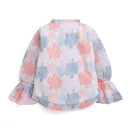 Tiny Girl Stand Collar Peach Printed Top Full Elastic Sleeves& Trendy Collar