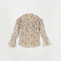 Tiny Girl Floral Printed Bell Sleeves Ruffles Shirt Style Top