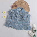 Tiny Girl Floral Printed Bell Sleeves Ruffles Shirt Style Top