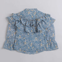 Tiny Girl Floral Printed Bell Sleeves Ruffles Shirt Style Top