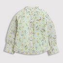 Tiny Girl Pista Green Stand Collar Full Sleeves Shirt