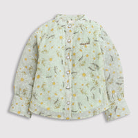 Tiny Girl Pista Green Stand Collar Full Sleeves Shirt